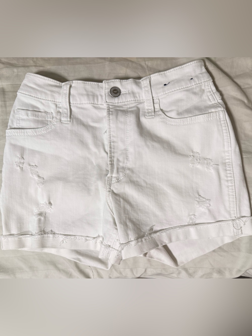 Hollister White Distressed Denim Jean Shorts